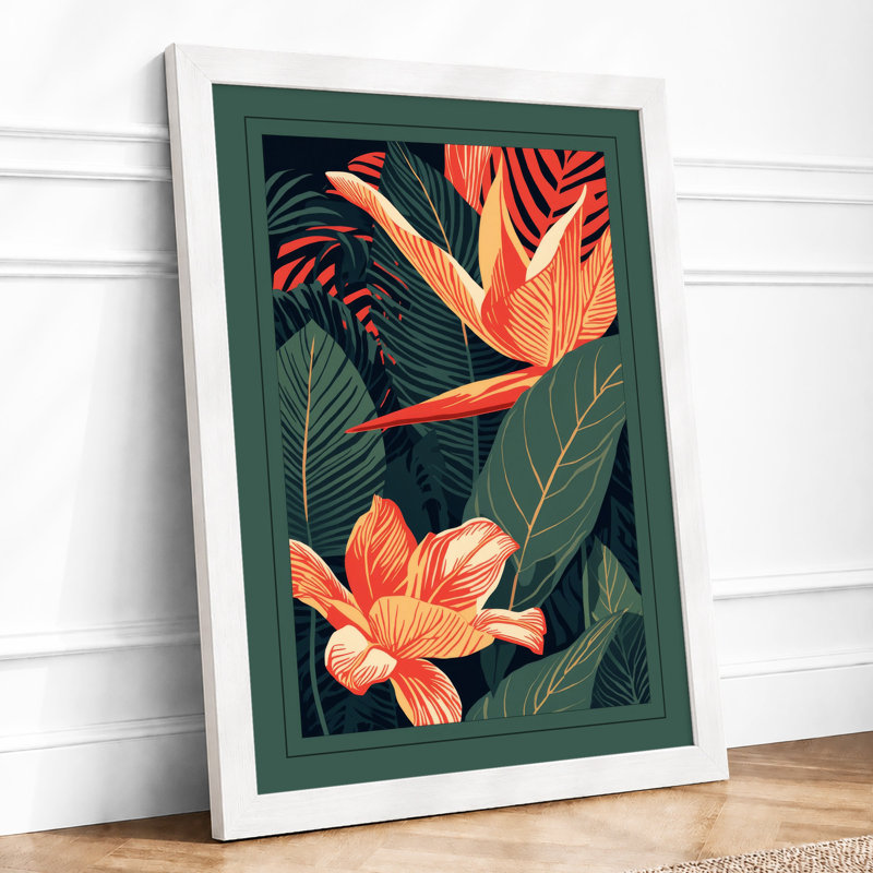 Tropical Blooms Botanical - Framed Print, A2 - 59.4 x 42.0 cm, White