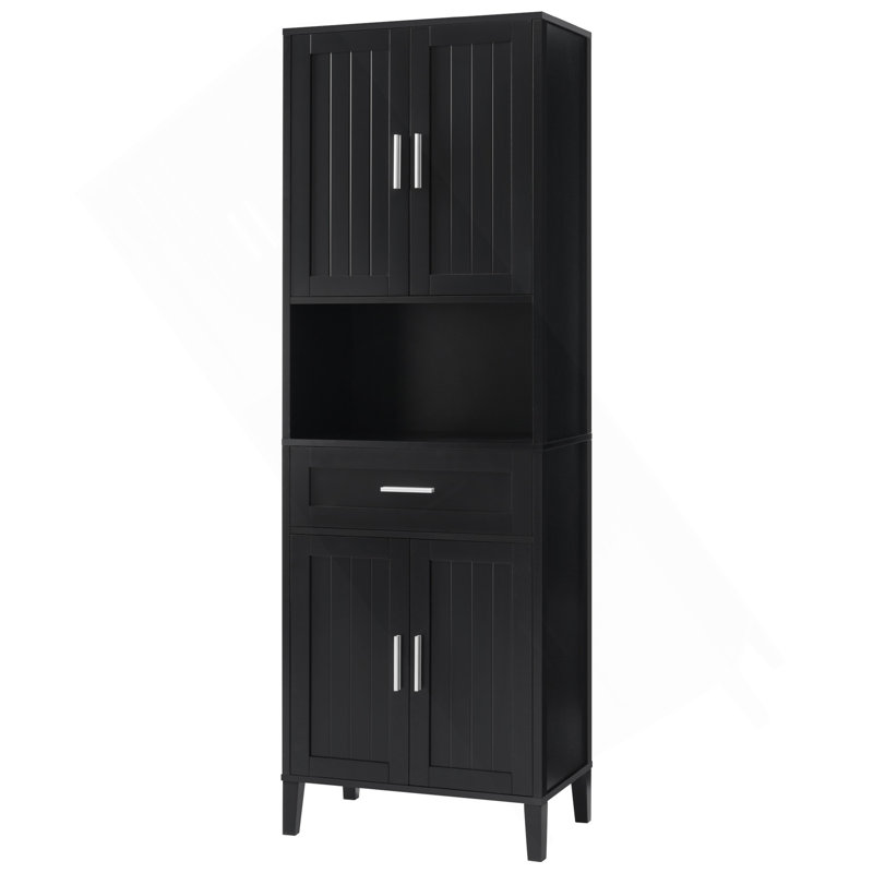 Grande armoire autoportante de 70,9 po de hauteur avec tiroir, 2 armoires, 4 portes à fermeture en douceur, 2 tablettes réglables, rangement ouvert, pour la salle de bain, le salon, la salle de lavage