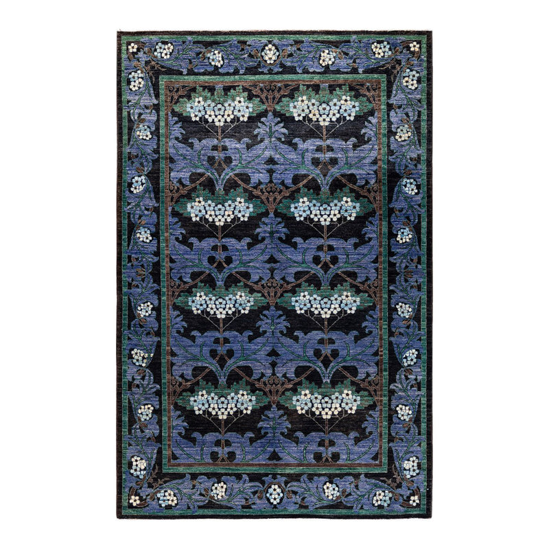 Tapis unique noir / vert / brun de 6 pi 3 po x 9 pi 6 po Overyed