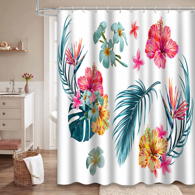 Rideau de douche imperméable avec 12 crochets TropicBird Exotic Hibiscus Jungle Bath Decor, L 72 po x l 84 po