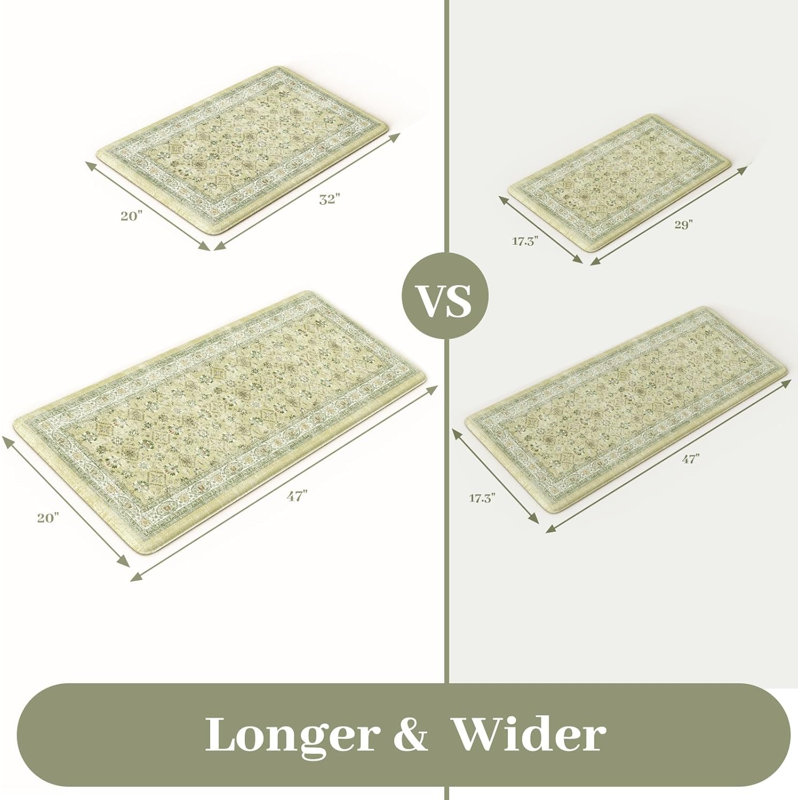 Boho Vintage Kitchen Rugs Sets of 2 Comfort Standing Mat, 119cm L x 44cm W, Beige