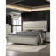 Cadre de lit tapissier en tissu argenté pour grand lit, look contemporain, tête de lit à DEL, panneaux et structure de lit grand format en bois, style, tissu, panneau, ambiance de chambre d'ingénierie en bois d'hévéa massif