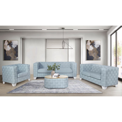 Table basse en chenille bleu sarcelle clair