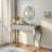 Luxury Makeup Vanity Desk With Oval Mirror, 3 Drawers And Intricate Carvings-1705725514