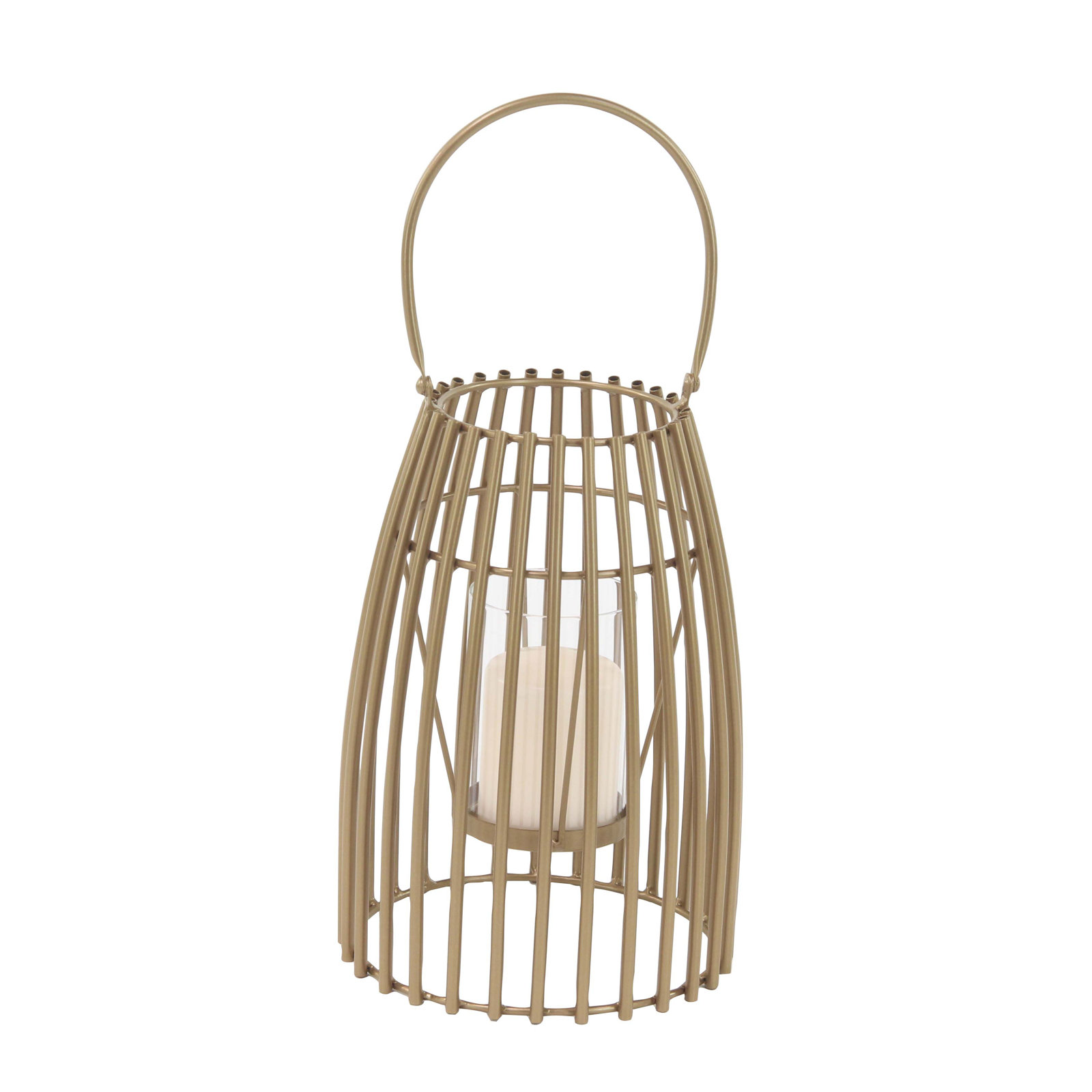 Metal Decorative Indoor Outdoor Candle Lantern with Handle, 12" H x 8" W x 8" D, Gold
