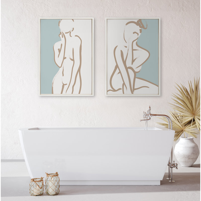 Impression sur toile encadrée simple et romantique, dessin 1 brun clair et bleu sarcelle par The Creative Bunch Studio