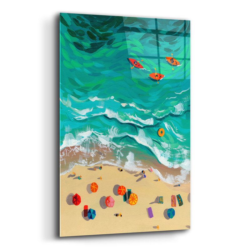 Art mural en verre épique «Aérien Beach 3» par Brook Page, 12 po x 16 po