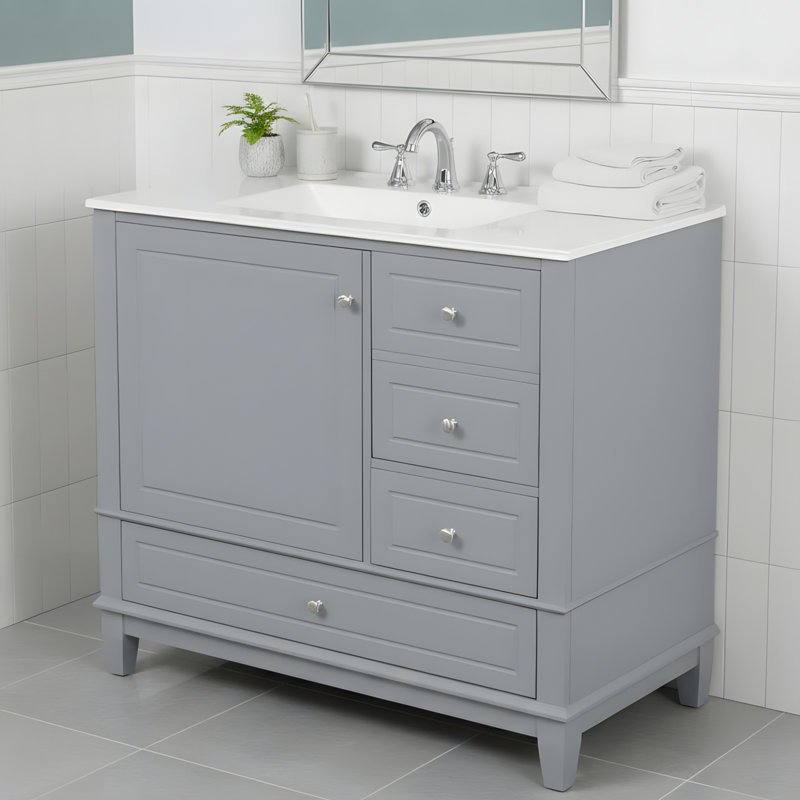 Multi-Size Drawer Bathroom Vanity Set, Gray/Silver