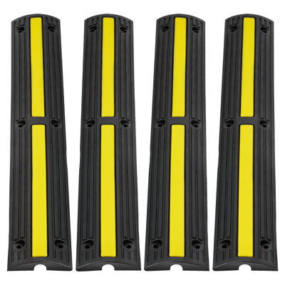 Rampe de protection de câble de 3,28 pi, paquet de 4, 1 canal, ralentisseurs en caoutchouc robustes d'une capacité de 18 000 lb / essieu, couvre-câbles de protection de câble de plancher, pour les zones résidentielles, les garages privés et les jardins