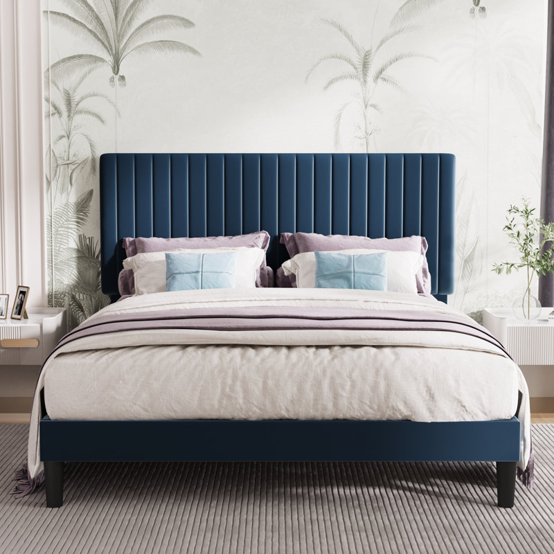 Dunphy Velvet Upholstered Platform Bed - Adjustable
