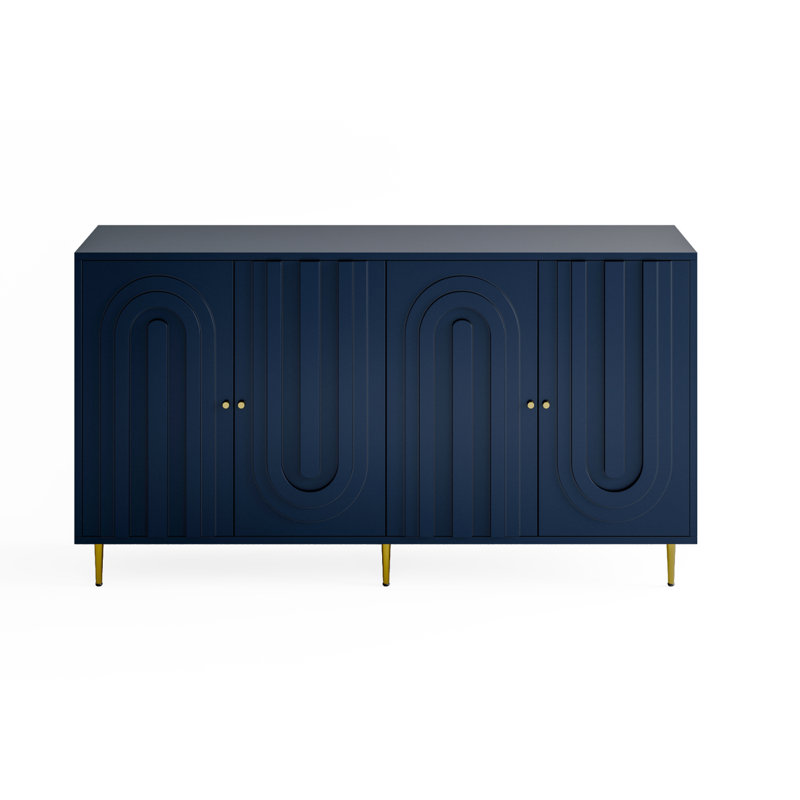 Modern Lacquered 4 Door Wooden Cabinet Sideboard Buffet Server Cabinet Storage Cabinet, Blue