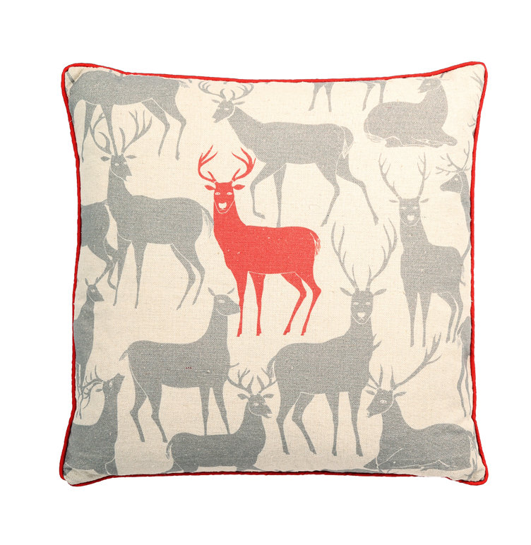 Coussin décoratif 18 po Treden Reindeer, H 18 po x l 18 po x P 18 po, Rouge
