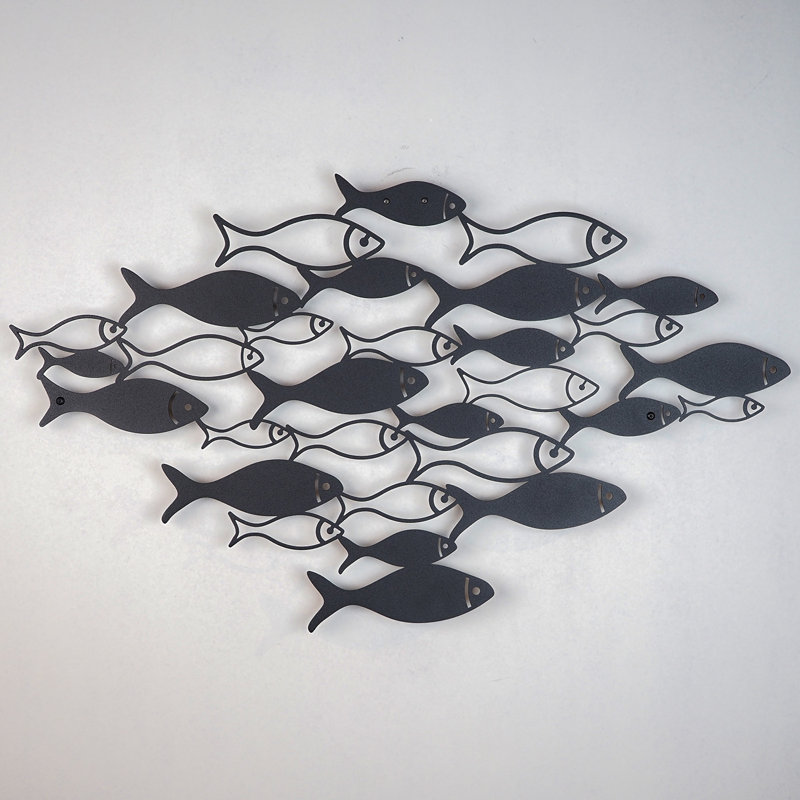 School of Fish, art mural en métal, Noir