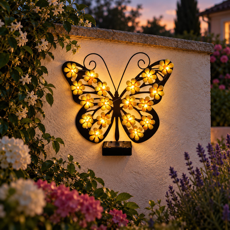 Solar Butterfly Garden Light with Floral Design
