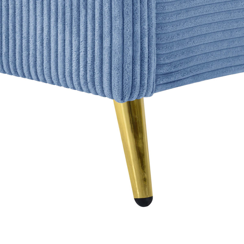 Queen Size Corduroy Platform Bed With Headboard, Blue