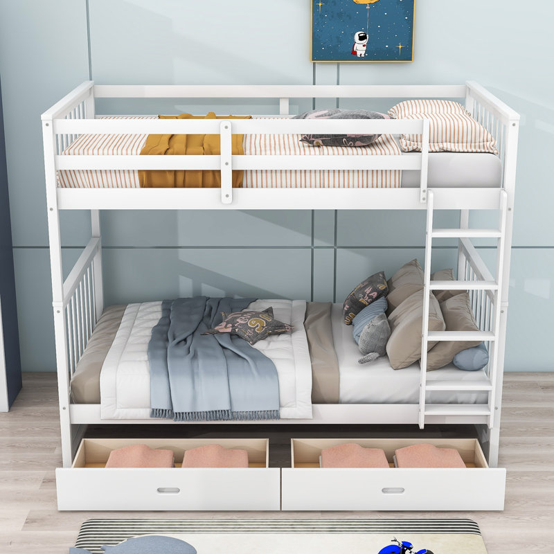 Ehsaan Kids Twin Over Twin Bunk Bed with Drawers, White