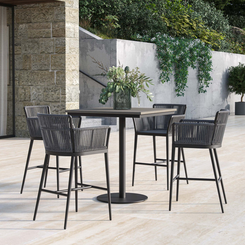 Nette And Travira Square 4 - Person 38" Long Powder Coated Aluminum Patio Dining Set