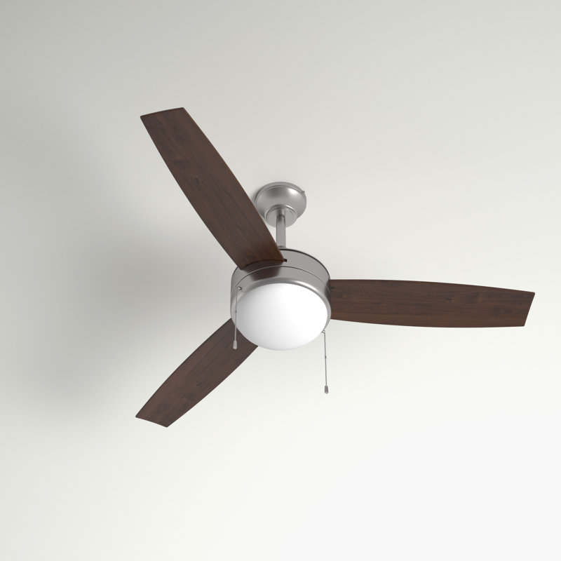 52'' Ceiling Fan with Light Kit, Brushed Polished Nickel with Dark Oak Blades