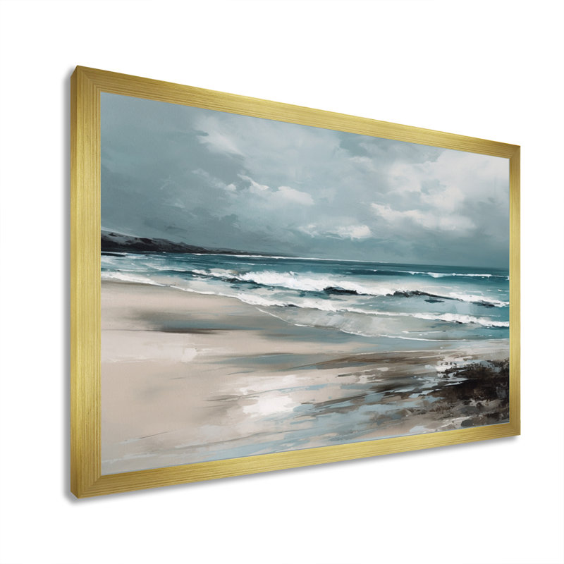 «Coastal Waves III - Modern Beach», art mural sur toile, Cadre doré simple, H 34 po x l 44 po x P 1,5 po