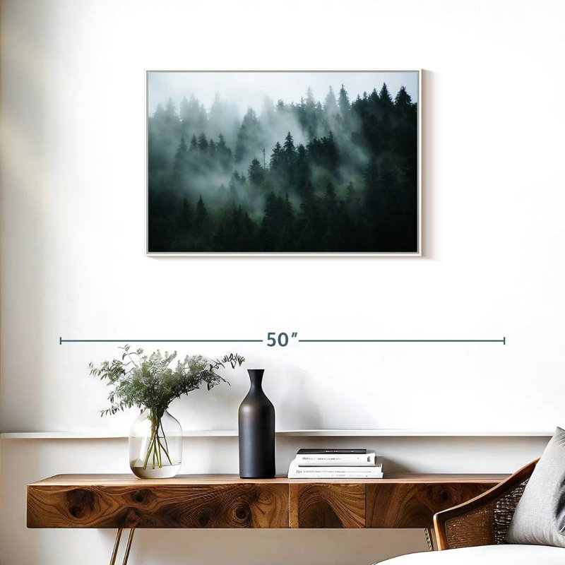Forêt de sapins brumeux, Cadre flottant blanc, 46 po x 31 po