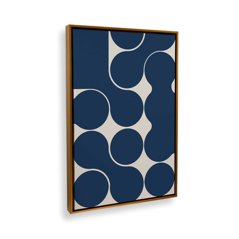 Impression sur toile sculpturale à géométrie bleue, Cadre flottant or poli, H 48,75 po x l 32,75 po x P 1,75 po
