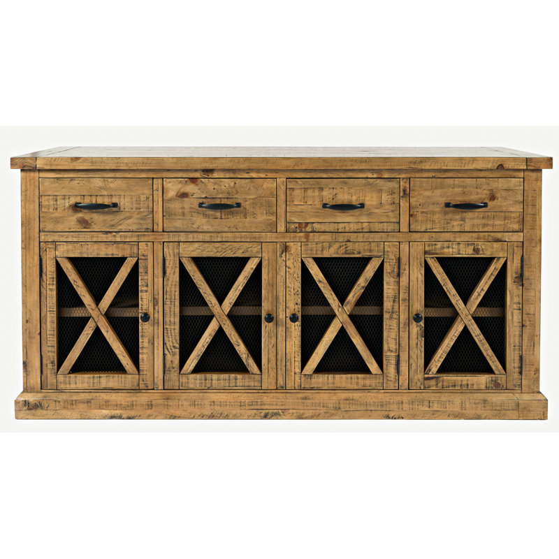 Buffet en bois de pin 4 tiroirs Honario, Doré