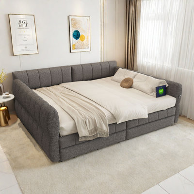 Elegant Upholstered Platform Bed With Usb Ports And 2 Drawers