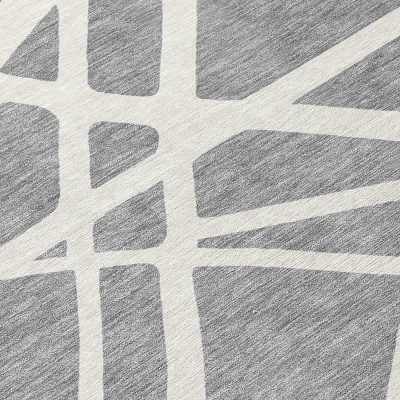 Tapis d'intérieur rond lavable géométrique 8 pi gris
