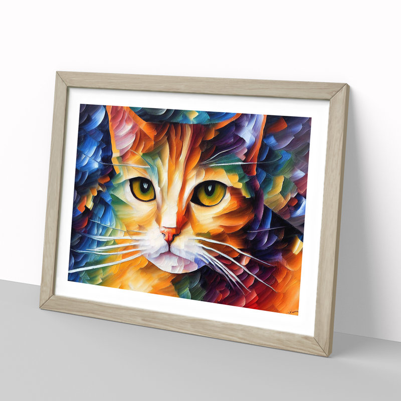 Cat Painting Vol.1 Abstract - Framed Print, 46cm H x 64cm W x 2cm D, Oak