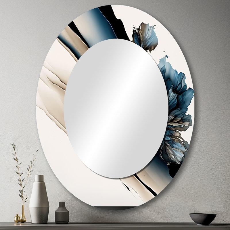 Pivoine hyperréaliste II - grand miroir mural ovale sur métal, 43 po x 33 po