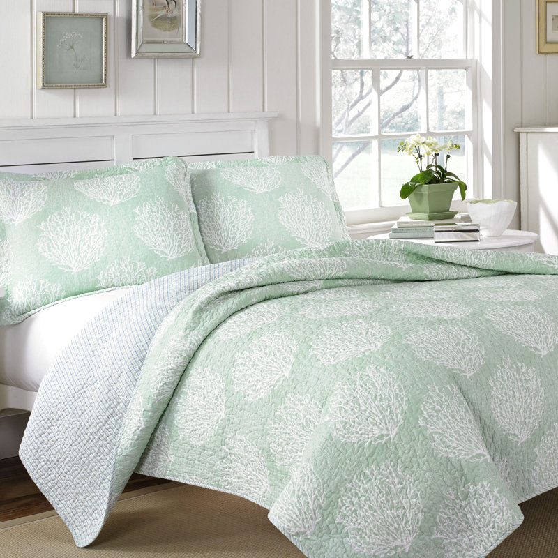 Laura Ashley Coral Coast Quilt Set, King Quilt + 2 Shams