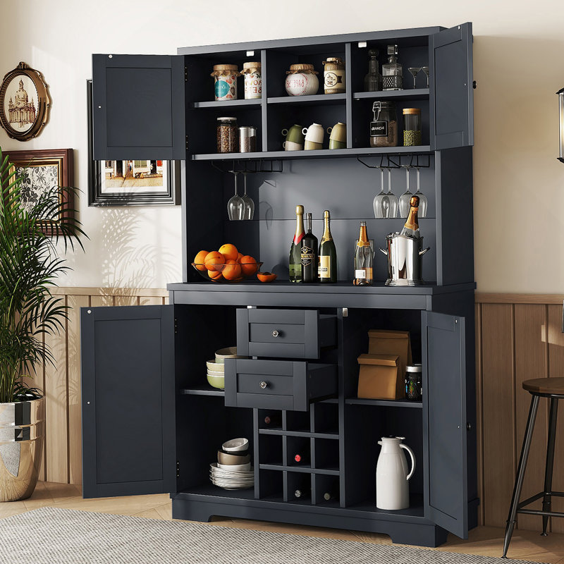 Armoire de cuisine avec rangement Coffee Bar, Bleu très foncé, Argent argent