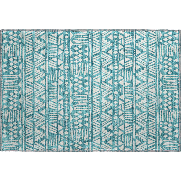 Premium Machine Washable Prisco Teal Rug