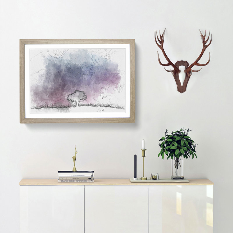 Tree Under the Cosmos in Abstract - Framed Print, Oak, 60cm H x 91cm W x 2cm D
