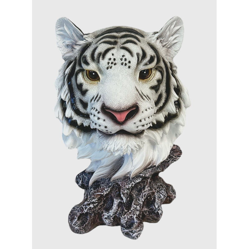 Statue en polyrésine tête de tigre Jungle prédateur animal éclectique thème tropical, Noir/brun/blanc