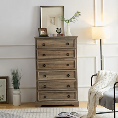 Tall Six-Drawer Modern Bedroom Dresser With Anti-Toppling Safety, Effortless Assembly, Ample Storage, And Distinctive Medieval Flair