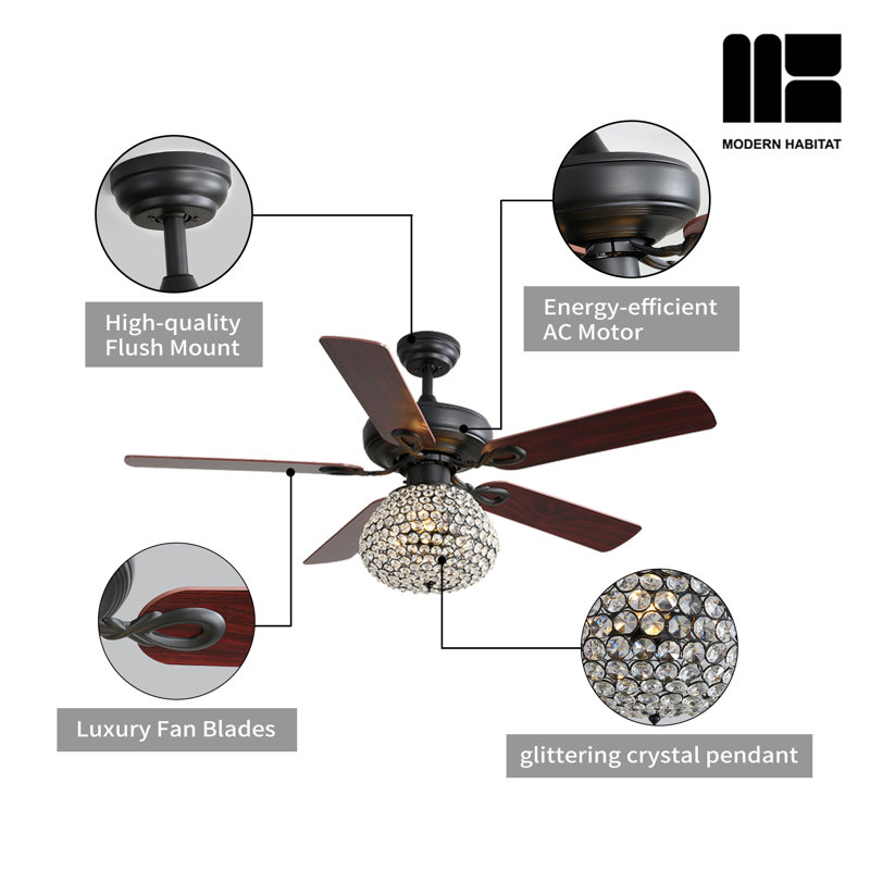 Ventilateur de plafond 52 po avec ensemble d'éclairage Juels, Noir, noir, noir, noir