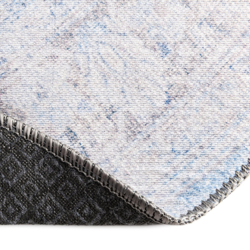 Tapis transitionnel de couleur bleu-gris, Rond 7 pi 7 po