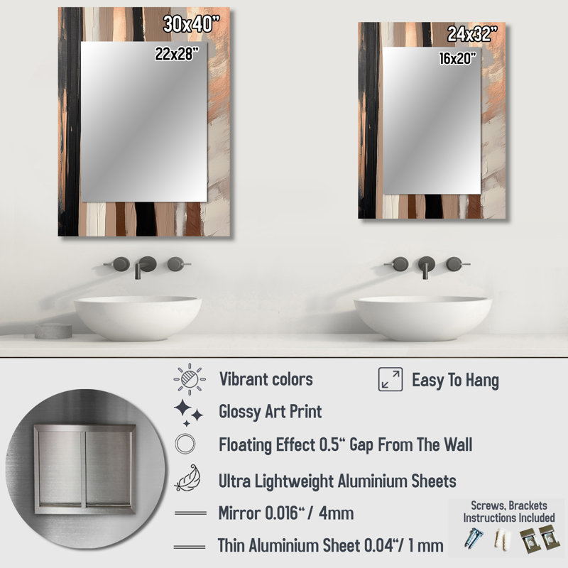 Brown And Black Beyond Boundaries IV - Abstract Decorative Wall Mirror, Brown Mirror, Printed Metal Art, 32" x 24"