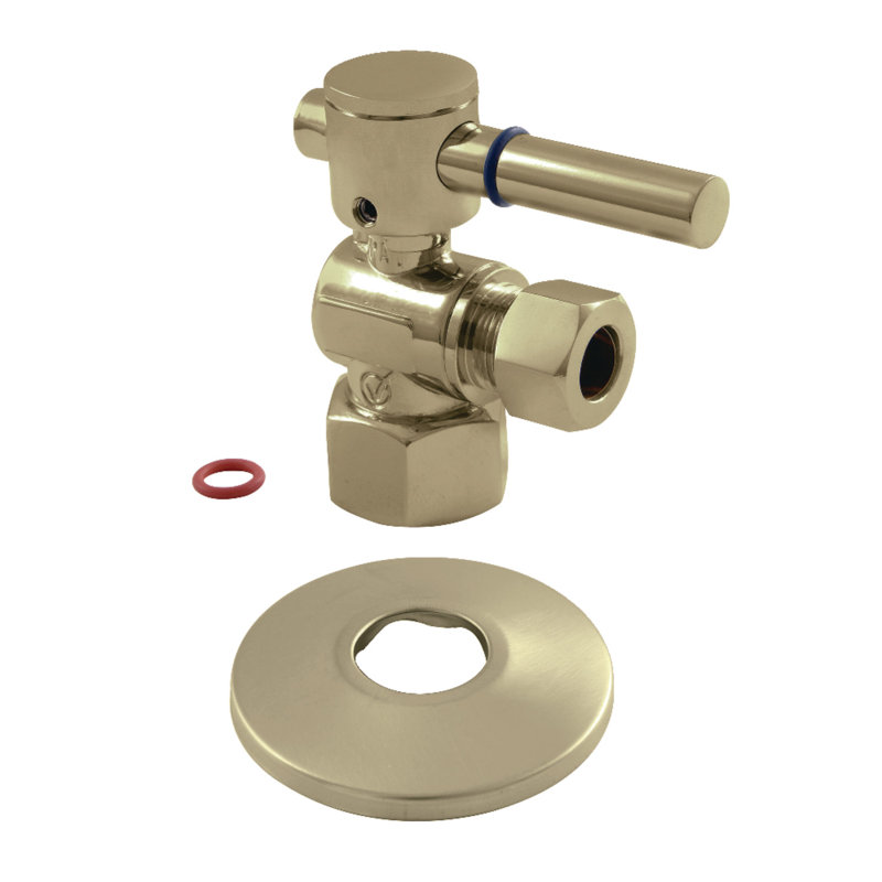 Kingston Brass Concord 1/2-Inch FIP x 3/8-Inch OD Comp Quarter-Turn Angle Stop Valve with Flange, Brushed Brass
