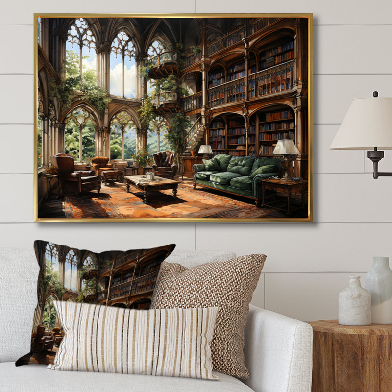 Art contemporain, bibliothèques, Haven I, H 24 po x l 32 po x P 1 po, Cadre flottant doré