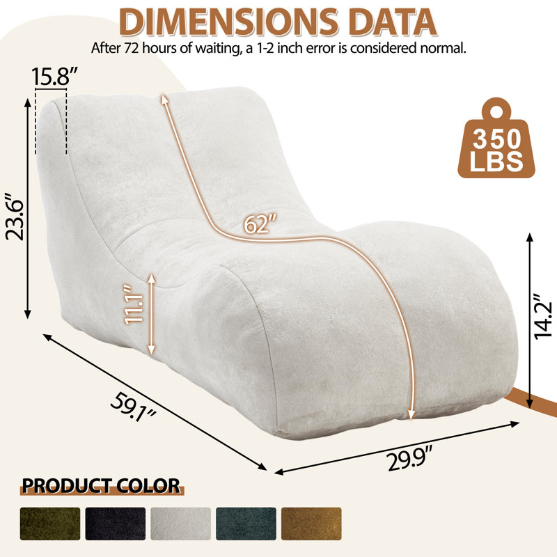 Fauteuil à billes 3,4 pi avec repose-pieds, capacité de 450 lb en microfibre grise, blanc, Microfibre blanche