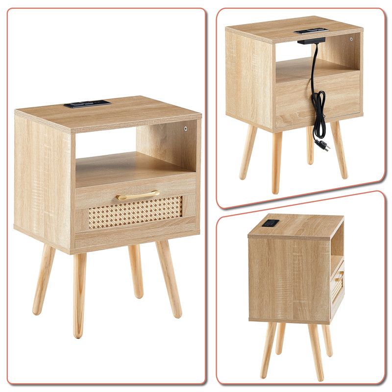 Table de chevet en bois manufacturé Wagoner, Naturel