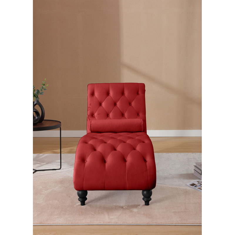 Fauteuil inclinable classique en velours avec capitonnage à boutons et garniture cloutée argentée, Velours rouge