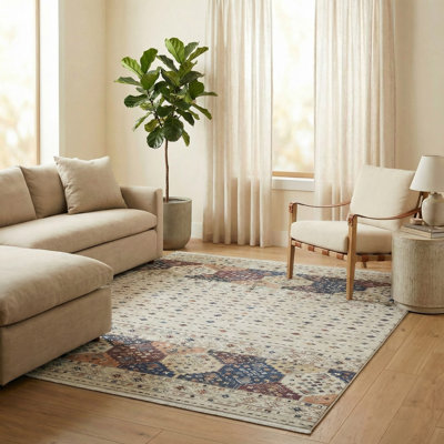 Tapis à motif géométrique marocain beige Thambiah