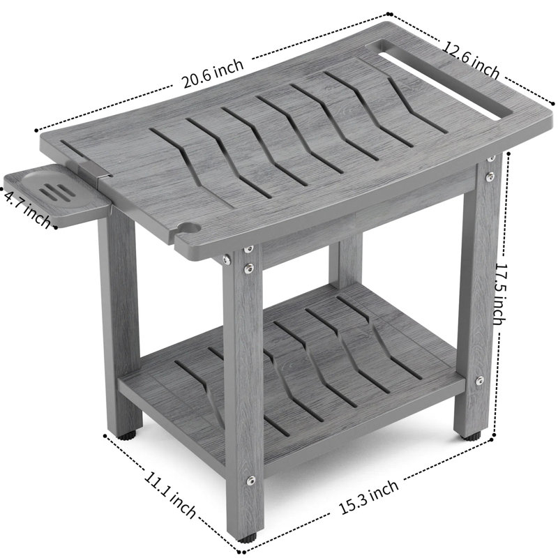Tabouret de douche d'une capacité de 400 lb avec tablette et poignée, siège de salle de bain imperméable avec pieds antidérapants, banc utilitaire intérieur / extérieur facile à assembler pour adultes, gris