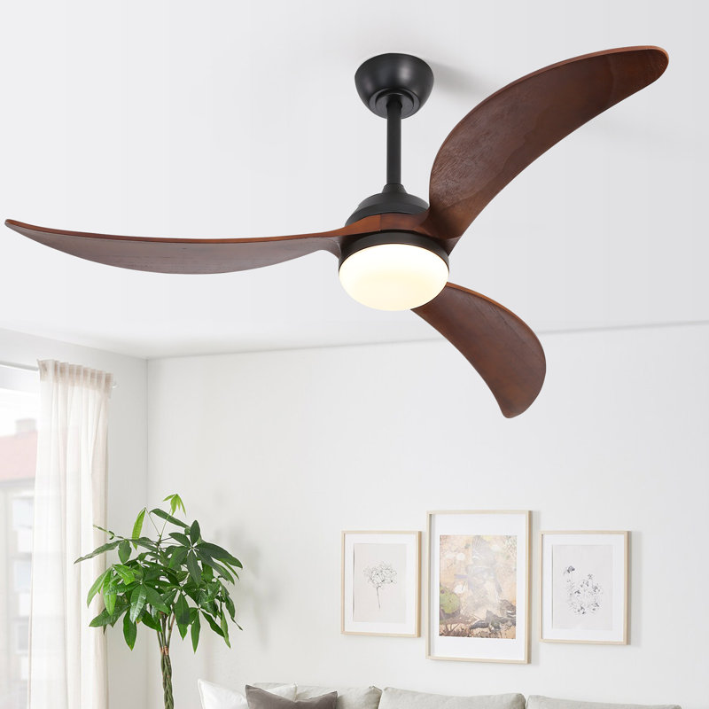 52" Emjay 3 - Blade Outdoor LED Propeller Ceiling Fan with Remote Control and Light Kit, Brown