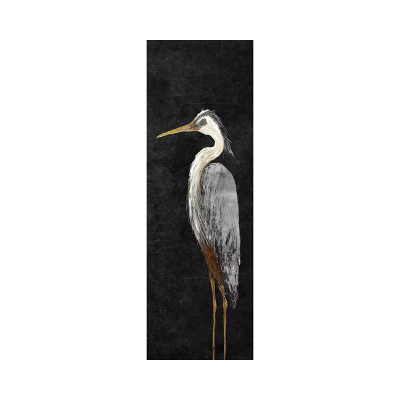 Héron sur fond noir I - Giclée sur toile tendue avec châssis, H 36 po x l 12 po