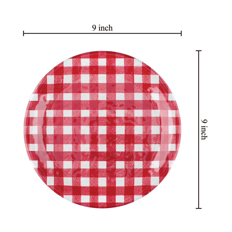 6-Piece Gingham 9" Melamine Plates., Red