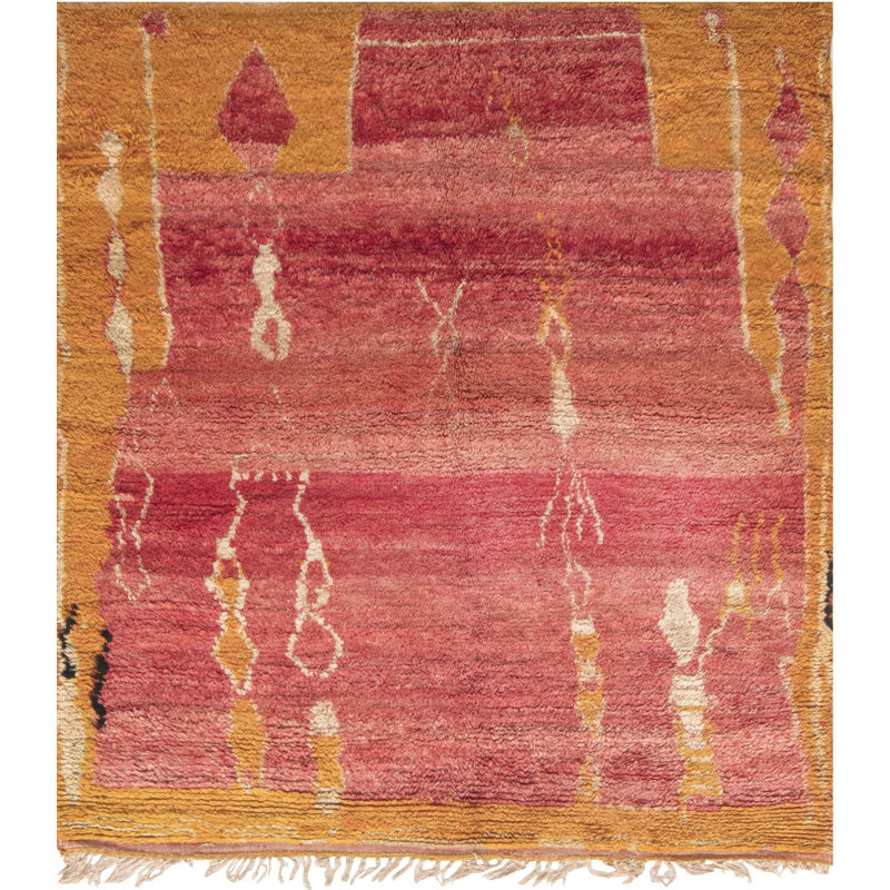Tapis marocain rétro en laine rouge / orange / crème